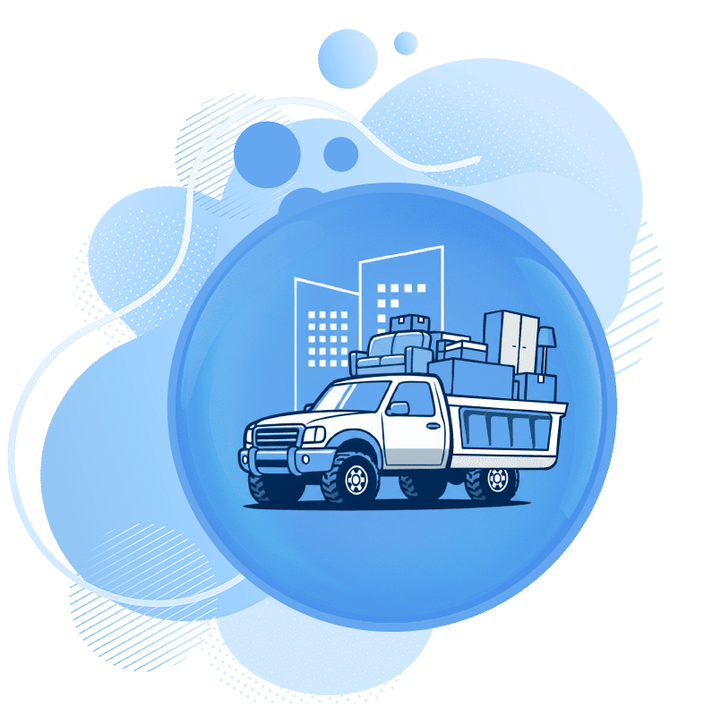 Image shows a junk removal truck loaded with debris and furniture, ready for property cleanout and hauling services.